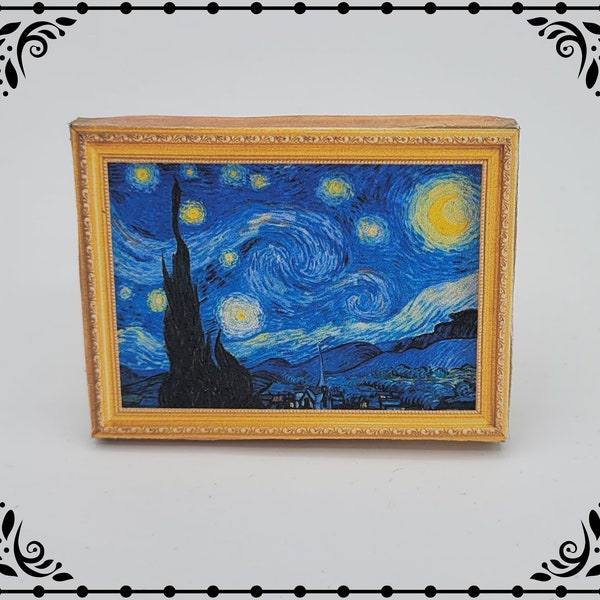Starry Night Van Gogh Framed Painting 1/12 Dollhouse Miniature Printable Digital Download