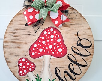 Welcome door hanger, summer welcome sign, boho gifts for women, cottagecore dorm decor, mushroom door hanger, fall door sign, mushroom gift