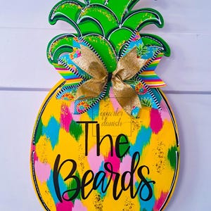 pineapple sign, pineapple decor, pineapple gifts, personalized summer gift, personalized summer door hanger, personalized door sign image 2