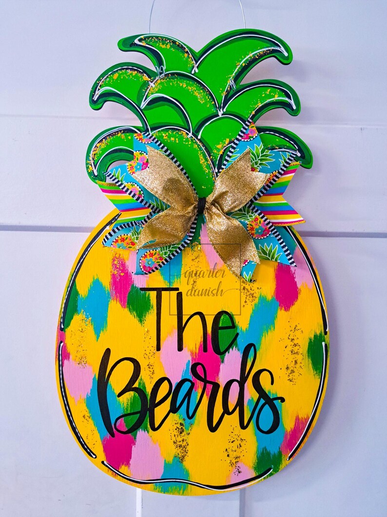 pineapple sign, pineapple decor, pineapple gifts, personalized summer gift, personalized summer door hanger, personalized door sign image 2