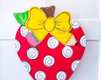 Teacher apple sign, personalized teacher gift, teacher name sign for door, back to school door hanger, apple door hanger, gift for teacher