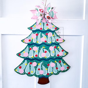 Christmas Tree Door Hanger, Christmas Door Sign, Christmas Door Decor, Pink Christmas Decor, Retro Christmas Decor