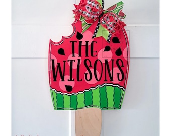 watermelon popsicle door hanger, Personalized summer door hanger, summer front door sign, watermelon gift, watermelon decor, watermelon sign