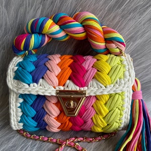 Sac multicolore/Sac fait main/Sac tissé à la main/Sac au crochet/Sac en tricot/Sac à main à bandoulière/Sac de créateur/Sac de luxe/Sac en bandoulière/Sac femme/Cadeaux