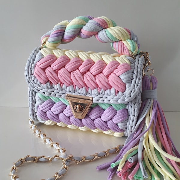 Multi Color Bag/Handmade Bag/Hand Woven Bag/Crochet Bag/Knitted Bag/Crossbody Purse/Designer Bag/Luxury Bag/Shoulder Bag/Women's Bag/Gifts