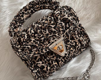 Bolsa Leopardo/Bolsa Artesanal/Bolsa Tecida à Mão/Bolsa de Crochê/Bolsa de Tricô/Bolsa Transversal/Bolsa de Designer/Bolsa de Luxo/Bolsa de Ombro/Bolsa Feminina/Presentes
