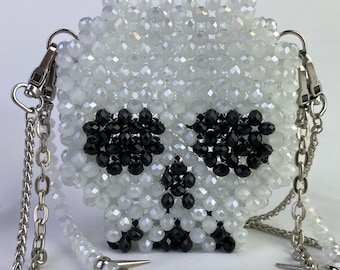 Crystal GLASS Bead Bag/crystal Bead Bag/ Skull Mini Bag, Evening