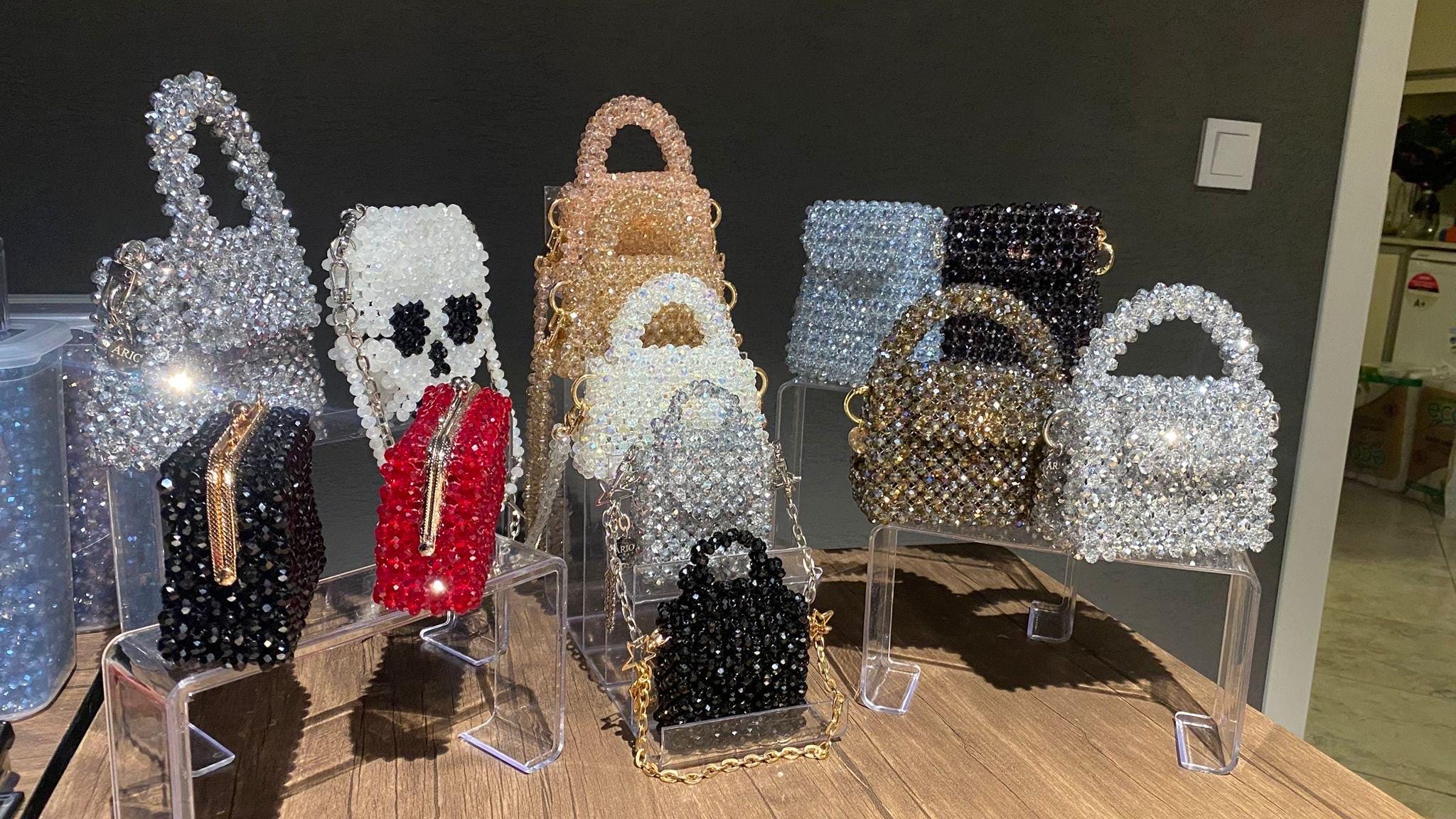 Crystal GLASS Bead Bag/crystal Bead Bag/ Skull Mini Bag