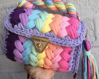 Handmade Crochet Shoulder Bag: Multi Color Knitted Purse