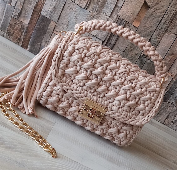 Bag/handmade Bag/hand Woven Bag/crochet Bag/knitted Bag/white 