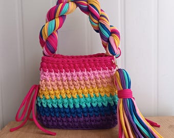 Torba tęczowa/Torba wielokolorowa/Torba tkana ręcznie/Torba szydełkowa/Torba dzianinowa/Kolorowa torba/Torba designerska/Torba luksusowa/Torba na ramię/Torba luksusowa/Torba damska