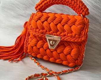 Bolsa/Bolsa Artesanal/Bolsa Tecida à Mão/Bolsa de Crochê/Bolsa Tricotada/Bolsa Laranja/Bolsa de Grife/Bolsa de Luxo/Bolsa de Ombro/Bolsa de Luxo/Bolsa Feminina
