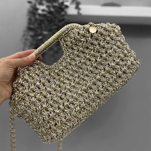 Metallic Clutch Bag/Handmade Bag/Hand Woven Bag/Crochet Bag/Knitted Bag/Designer Bag/Luxury Bag/Shoulder Bag/Women&#39;s Bag/Peronalized Gifts