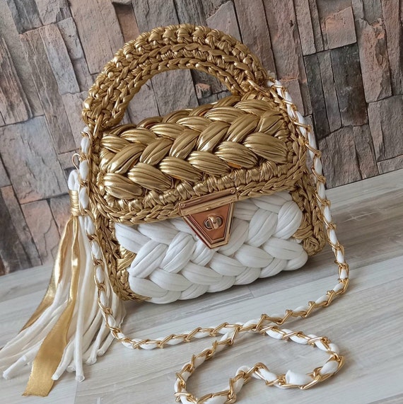 Metallic Bag/handmade Bag/hand Woven Bag/crochet Bag/knitted Bag/designer  Bag/luxury Bag/shoulder Bag/women's Bag/peronalized Gifts 