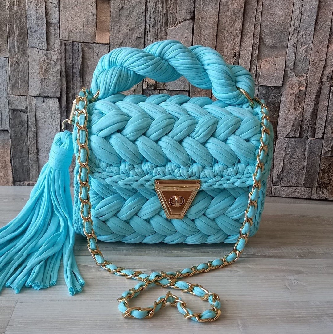 Handmade Crochet Shoulder Bag: T-shirt Yarn Knit Purse - Etsy