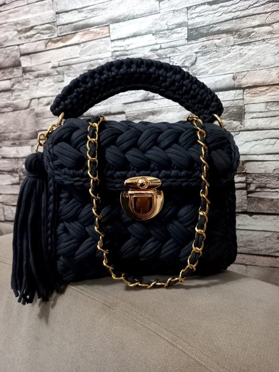 Handmade Bag/Hand Woven Bag/Crochet Bag/Knitted Bag/Dark Blue Bag Bag/Designer Bag/Luxury Bag/Shoulder Bag/Luxury Bag/Women's Bag/(1 Piece)