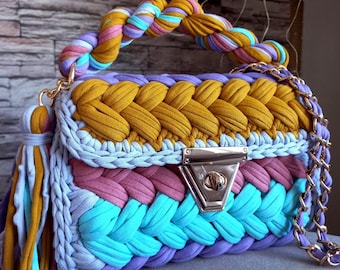 Multi Color Bag/Hand Woven Bag/Crochet Bag/Knitted Bag/Colorful Bag/Black Bag/Designer Bag/Luxury Bag/Shoulder Bag/Luxury Bag/Women's Bag