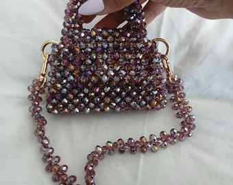ハンドメイドガラスビーズのイブニングバッグ：高級ショルダーバッグ  