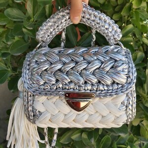 Bolso metalizado/Bolso hecho a mano/Bolso tejido a mano/Bolso de crochet/Bolso de punto/Bolso de diseñador/Bolso de lujo/Bolso de hombro/Bolso de mujer/Regalos personalizados