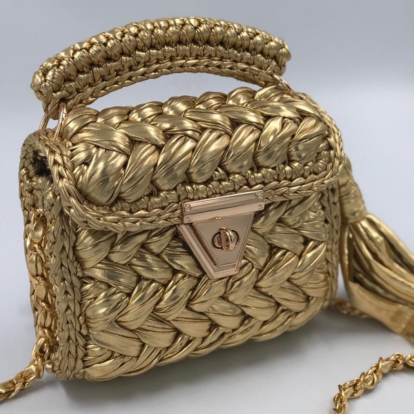 Metallic Bag/Handmade Bag/Hand Woven Bag/Crochet Bag/Knitted Bag/Designer Bag/Luxury Bag/Shoulder Bag/Women's Bag/Peronalized Gifts
