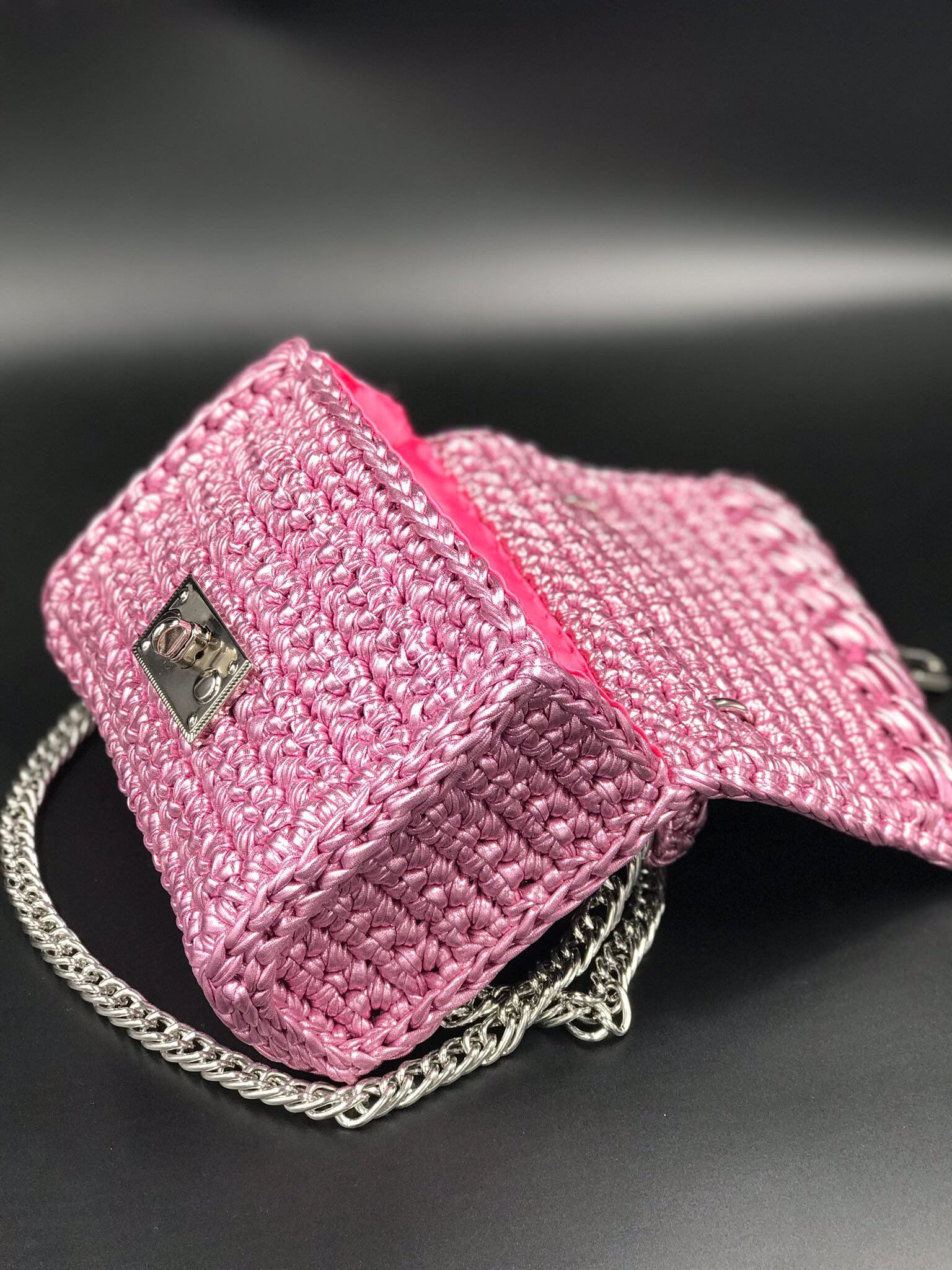 Handmade Metallic Pink Crochet Bag, Evening Shoulder Bag - Etsy