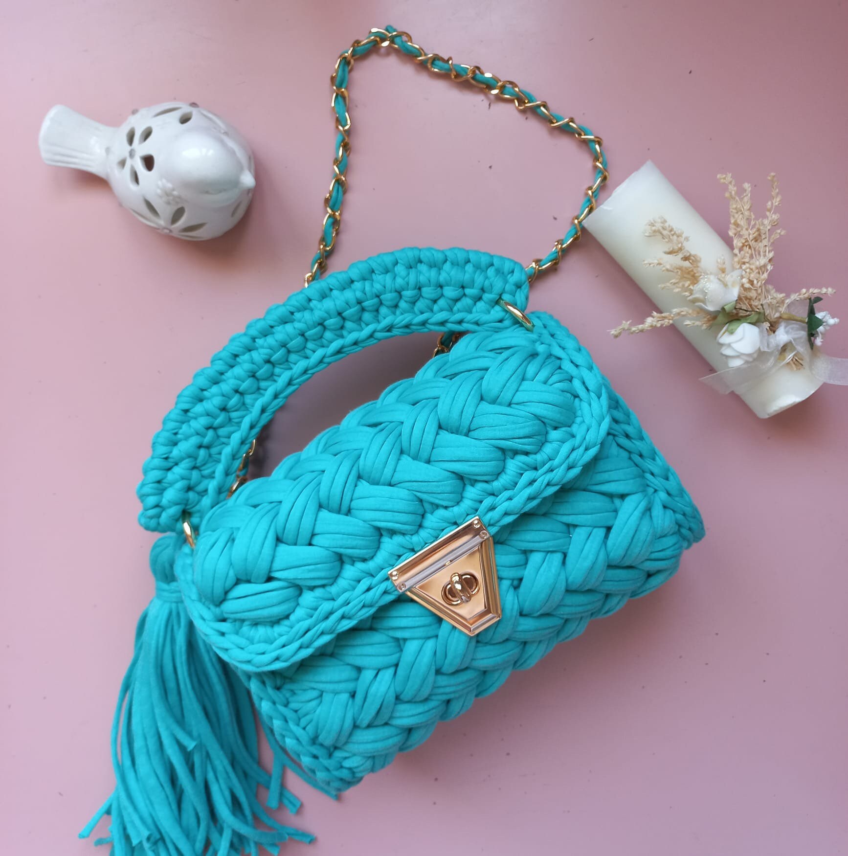 Handmade Knitted T-shirt Yarn Bag: Crochet Shoulder Bag - Etsy
