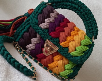 Multi Color Bag/Hand Woven Bag/Crochet Bag/Knitted Bag/Colorful Bag/Black Bag/Designer Bag/Luxury Bag/Shoulder Bag/Luxury Bag/Women&#39;s Bag