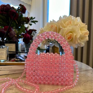 Kristall Rosa Perlentasche / Luxus Perlentasche / Abendtasche / Perlen Geldbörse / Bunte Perlentasche / Damen Perlentasche / Perlenschultertasche