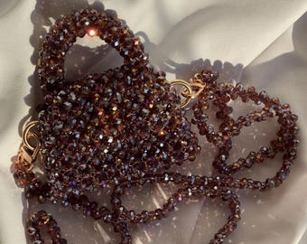 ハンドメイドガラスビーズのイブニングバッグ：高級ショルダーバッグ  