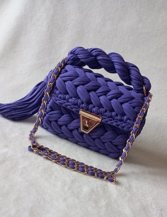 PURPLE /Handmade Bag/Hand Woven Bag/Crochet Bag/Knitted Bag/Bag Purses/Blue Bag/Designer Bag/Luxury Bag/Shoulder Bag/Luxury Bag/Women's Bag