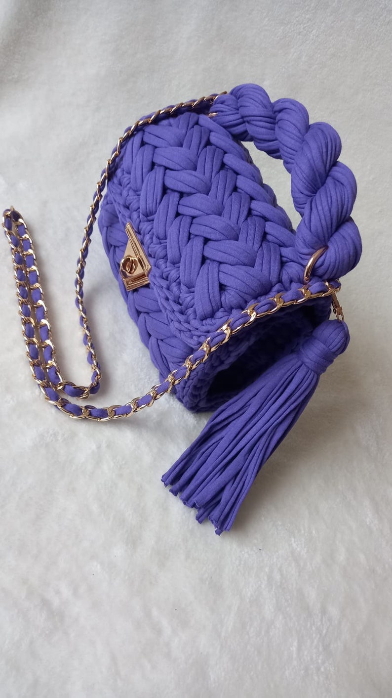 PURPLE /Handmade Bag/Hand Woven Bag/Crochet Bag/Knitted Bag/Bag Purses/Blue Bag/Designer Bag/Luxury Bag/Shoulder Bag/Luxury Bag/Women's Bag image 10