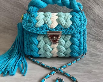 Wielokolorowa torba/Torba tkana ręcznie/Torba szydełkowa/Torba dzianinowa/Kolorowa torba/Czarna torba/Torba designerska/Luksusowa torba/Torba na ramię/Luksusowa torba/Torba damska