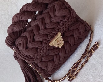 Sac à bandoulière au crochet fait main, fil tissé pour t-shirt