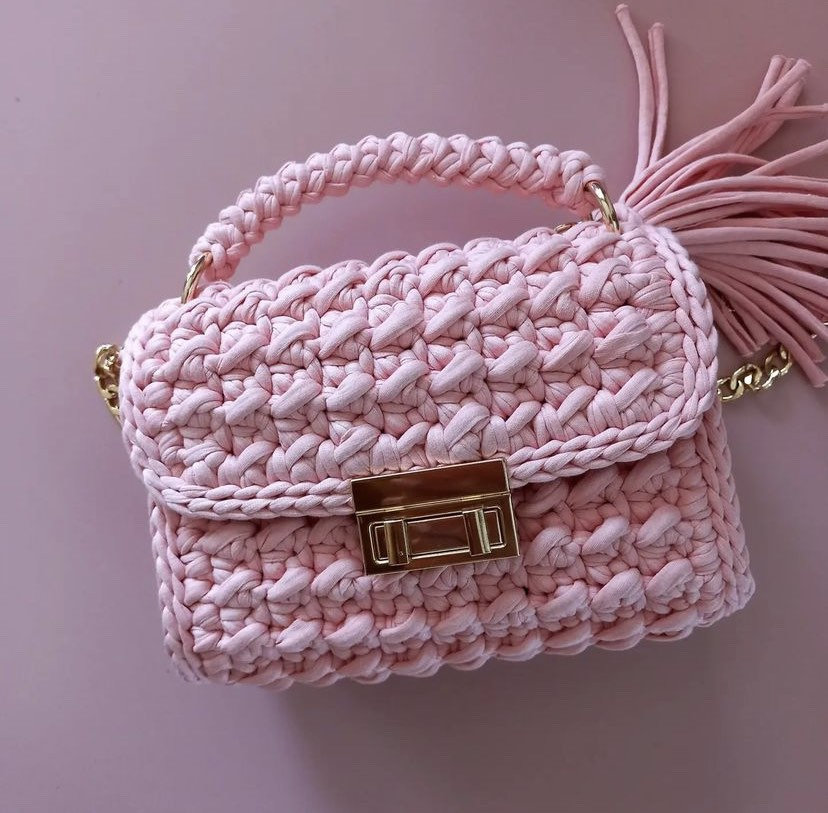 shoulder bag ピンク handmade Handmade Knitted Pink Shoulder Bag, Luxury Crochet Women's Purse