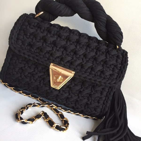 Bag/Handmade Bag/Hand Woven Bag/Crochet Bag/Knitted Bag/White Bag/Black Bag/Designer Bag/Luxury Bag/Shoulder Bag/Luxury Bag/Women's Bag