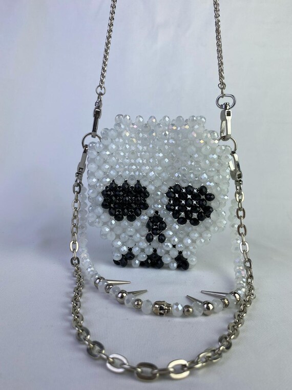 Crystal GLASS Bead Bag/crystal Bead Bag/ Skull Mini Bag, Evening
