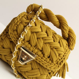 Mustard Yellow/Handmade Bag/Hand Woven Bag/Crochet Bag/Knitted Bag/Brown Bag/ Designer Bag/Luxury Bag/Shoulder Bag/Luxury Bag/Women's Bag