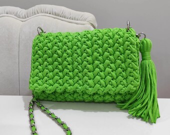 ハンドメイド編みかぎ針編みバッグ：エココーマ糸、レディース