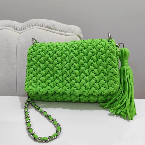 ハンドメイド編みかぎ針編みバッグ：エココーマ糸、レディース