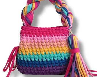 Torba tęczowa/Torba wielokolorowa/Torba tkana ręcznie/Torba szydełkowa/Torba dzianinowa/Kolorowa torba/Torba designerska/Torba luksusowa/Torba na ramię/Torba luksusowa/Torba damska
