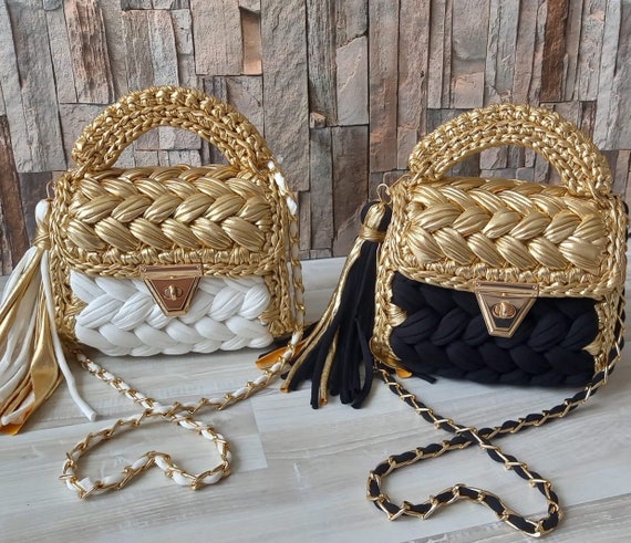 Metallic Bag/handmade Bag/hand Woven Bag/crochet Bag/knitted 