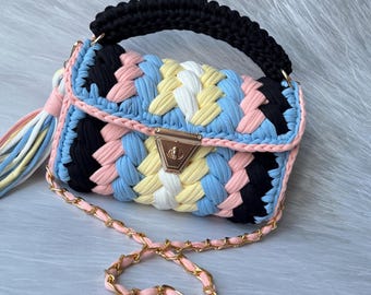 Bolsa multicolorida/bolsa feita à mão/bolsa de crochê/bolsa de tricô/bolsa colorida/bolsa preta/bolsa de grife/bolsa de luxo/bolsa de ombro/bolsa de luxo/bolsa feminina