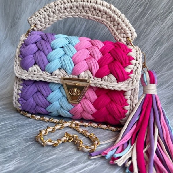 Mehrfarbige Tasche/handgewebte Tasche/Häkeltasche/Gestrickte Tasche/Bunte Tasche/Schwarze Tasche/Designertasche/Luxustasche/Schultertasche/Luxustasche/Damentasche