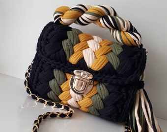 Multi Color Bag/Hand Woven Bag/Crochet Bag/Knitted Bag/Colorful Bag/Black Bag/Designer Bag/Luxury Bag/Shoulder Bag/Luxury Bag/Women's Bag