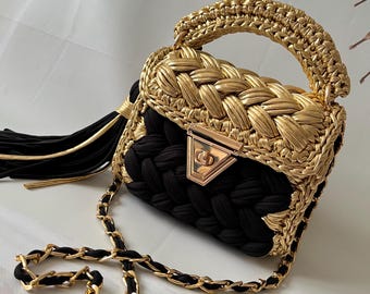 Bolsa metálica/Bolsa feita à mão/Bolsa tecida à mão/Bolsa de crochê/Bolsa de tricô/Bolsa de grife/Bolsa de luxo/Bolsa de ombro/Bolsa feminina/Presentes personalizados