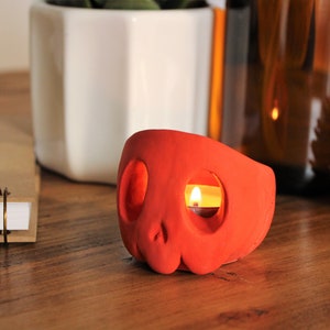 Skull Candle Holder Custom Colour Tealight Gift Halloween Decoration Red