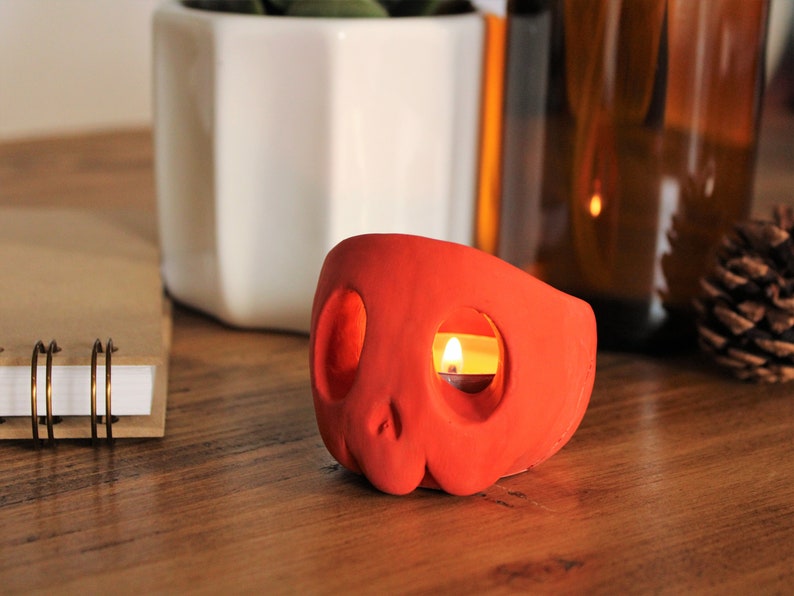 Skull Candle Holder Custom Colour Tealight Gift Halloween Decoration Red