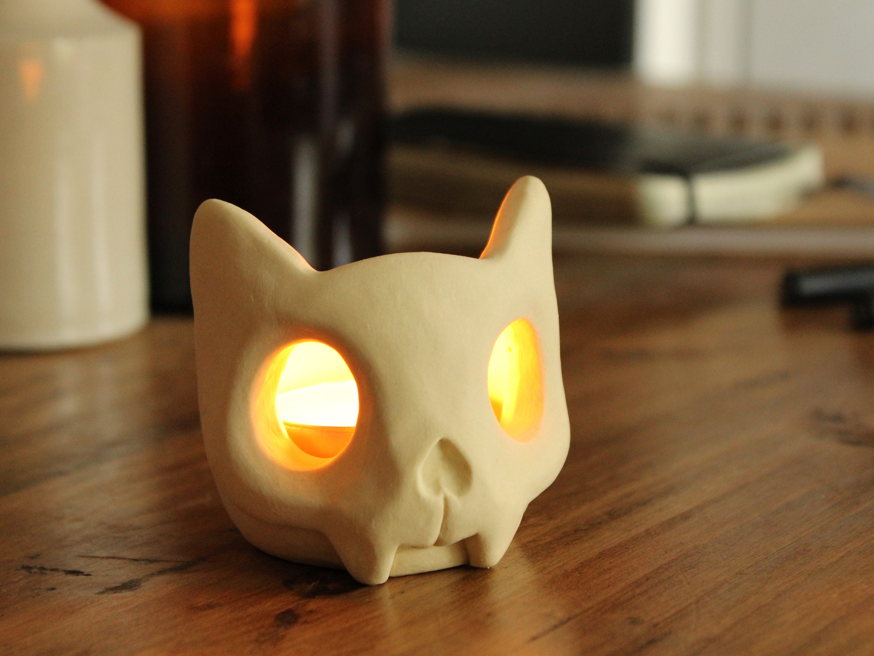 Something Different Handcrafted Wooden Curled Cat Tealight Holder With A Flower Shaped Tealight