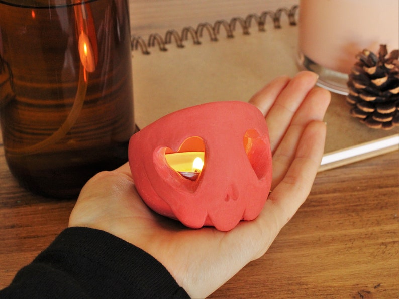 Skull Heart Eyes Candle Holder Tealight Gift Valentines Decoration image 5