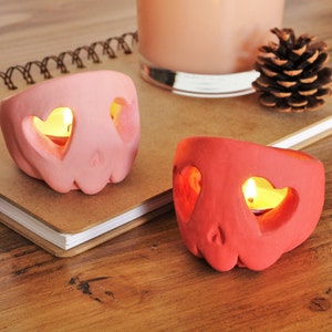 Skull Heart Eyes Candle Holder Tealight Gift Valentines Decoration image 1